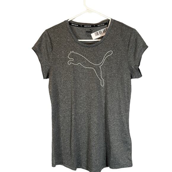 Puma Gray Short Sleeve Casual Athletic White Puma Cat Logo T-Shirt Women Sz M - Picture 1 of 7